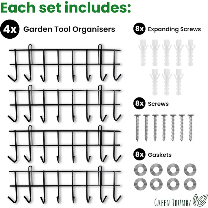 Extra Long Garden Tool Rack - Wall-Mounted Garage or Shed Tool Holder With 32 Hooks