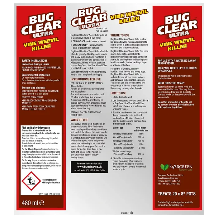 BugClear Ultra Vine Weevil Killer 480ml Vine Weevil Control for Pots Containers Shrubs & Ornamentals