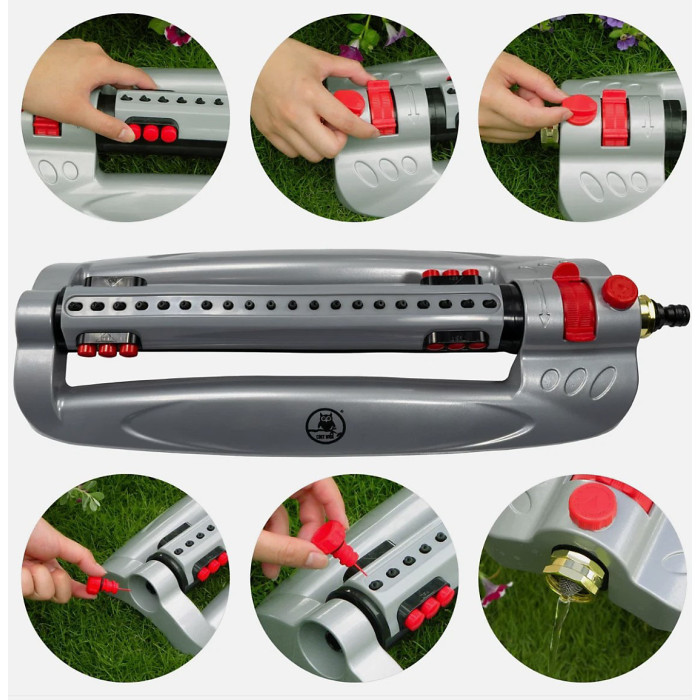 Metal Oscillating Lawn Sprinkler Garden 385m² Coverage 20 Nozzles Click-Lock