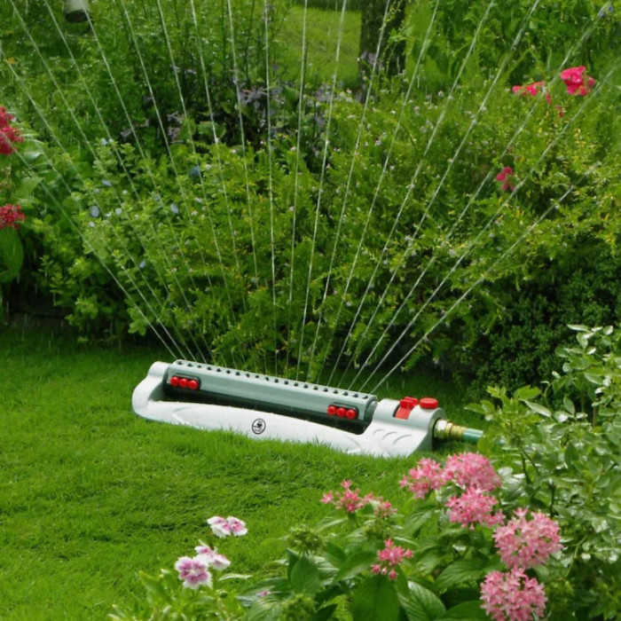 Metal Oscillating Lawn Sprinkler Garden 385m² Coverage 20 Nozzles Click-Lock