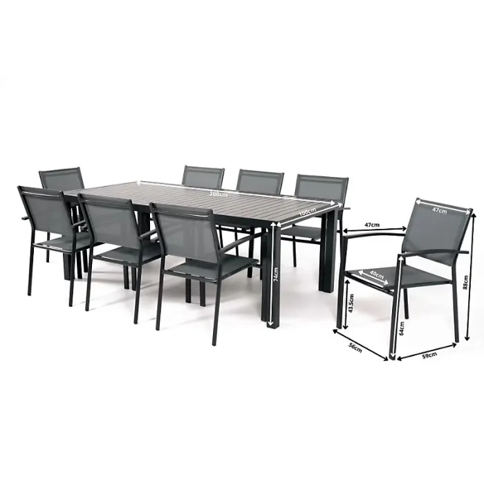 Mint Outdoor Havana Dark Grey 8 Seater Aluminium Patio Dining Set