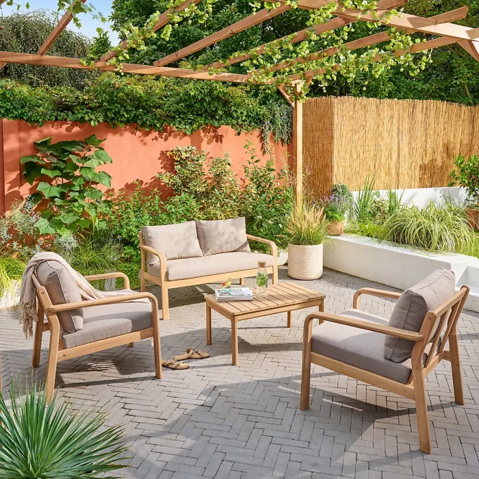 GoodHome Riveo Natural 4 Seater Coffee set