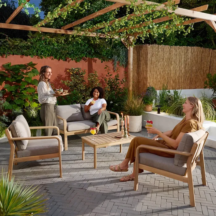 GoodHome Riveo Natural 4 Seater Coffee set