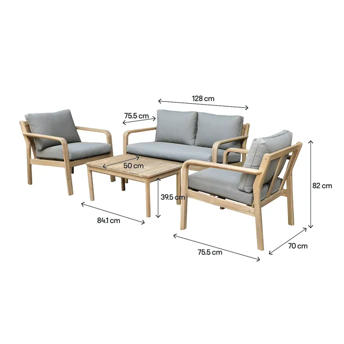 GoodHome Riveo Natural 4 Seater Coffee set