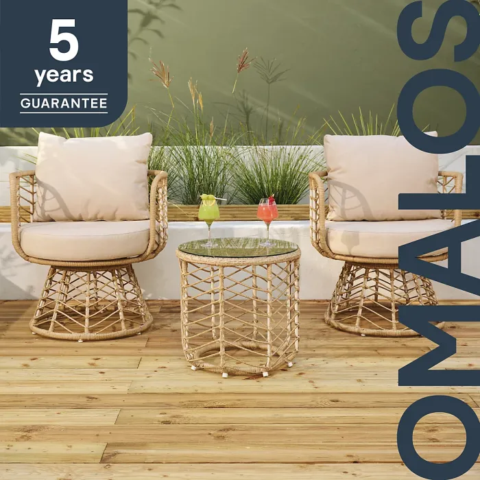 GoodHome Omalos Beige Metal 2 seater Bistro set