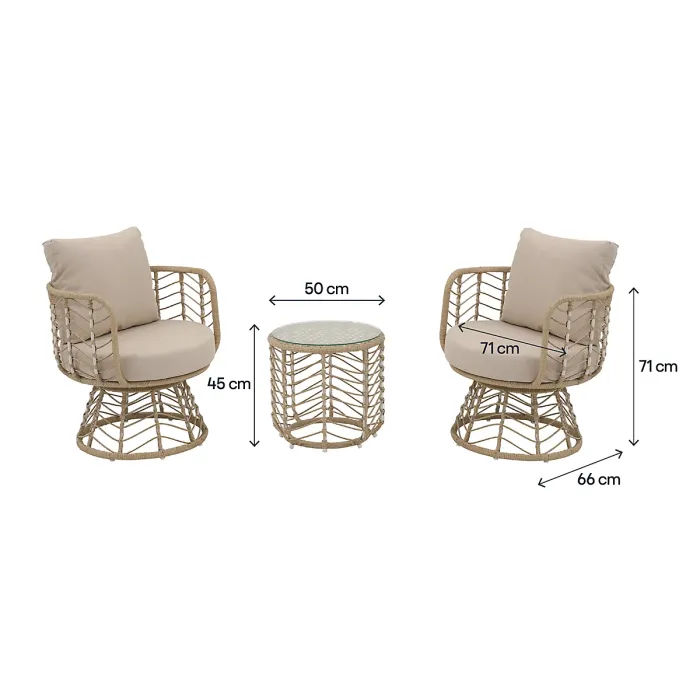 GoodHome Omalos Beige Metal 2 seater Bistro set