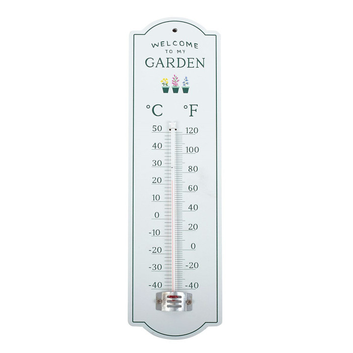 Something Different Welcome To My Garden Metal Wall Thermometer White (One Size)