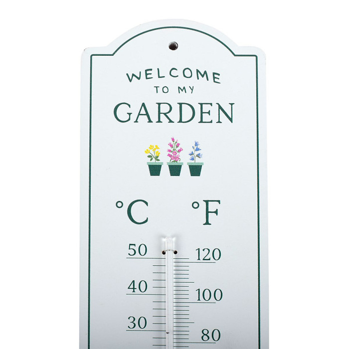 Something Different Welcome To My Garden Metal Wall Thermometer White (One Size)