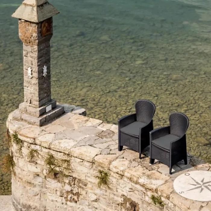 URBN-GARDEN 3pc Outdoor Garden Furniture Cushioned Black Rattan Table Chair Conversation Set