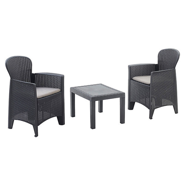 URBN-GARDEN 3pc Outdoor Garden Furniture Cushioned Black Rattan Table Chair Conversation Set