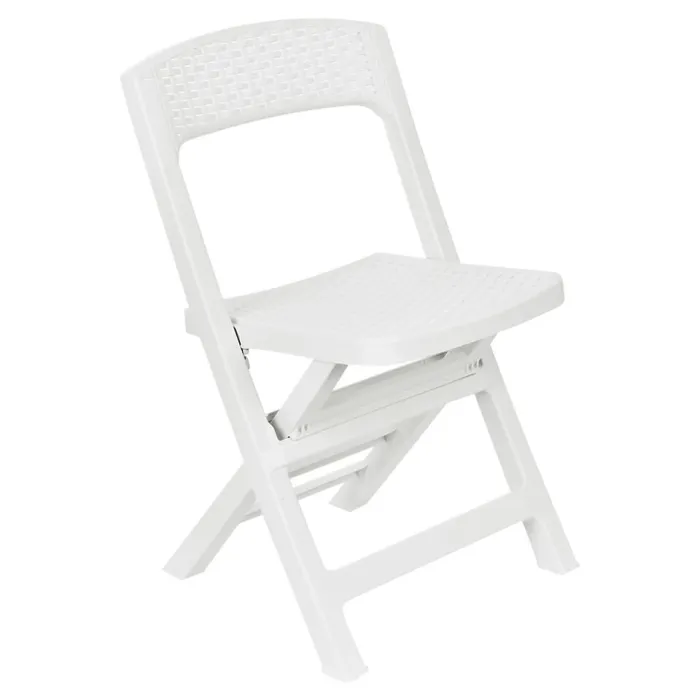 URBN-GARDEN White Plastic Rattan Patio Dining Table & 4 Folding Chairs Outdoor Garden Furniture Sets