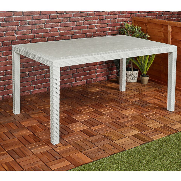 URBN-GARDEN White Plastic Rattan Patio Dining Table & 4 Folding Chairs Outdoor Garden Furniture Sets