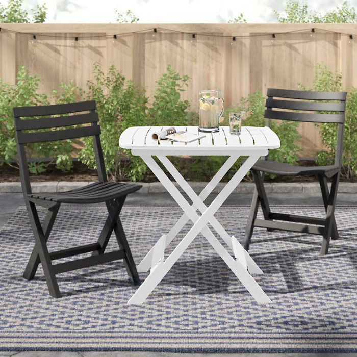 URBNLIVING 72cm Height Portable Camping Plastic Picnic Tray Table And 2 Chairs Folding Furniture Set White