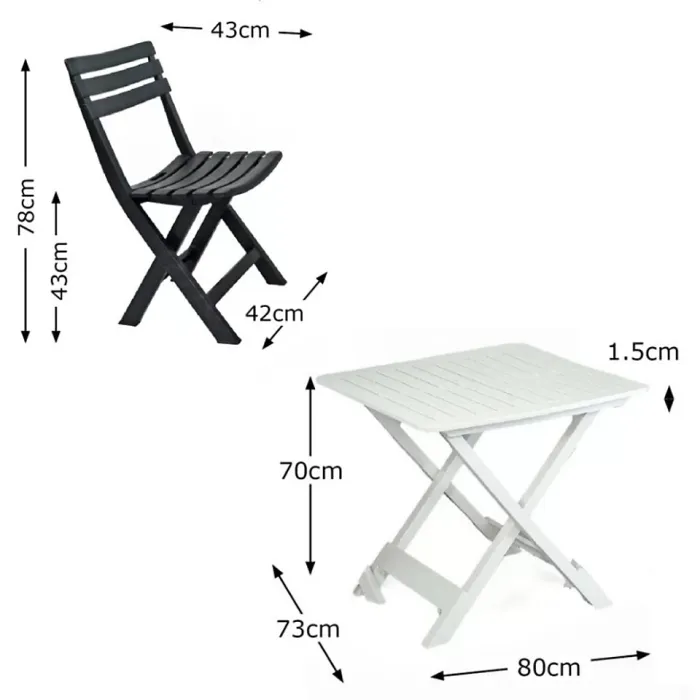 URBNLIVING 72cm Height Portable Camping Plastic Picnic Tray Table And 2 Chairs Folding Furniture Set White