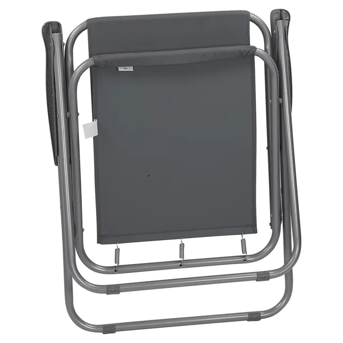 URBNGARDEN 70cm Height Garden Square Glass Table & 2 Folding Grey Chairs Set Metal Outdoor Patio Parasol Hole