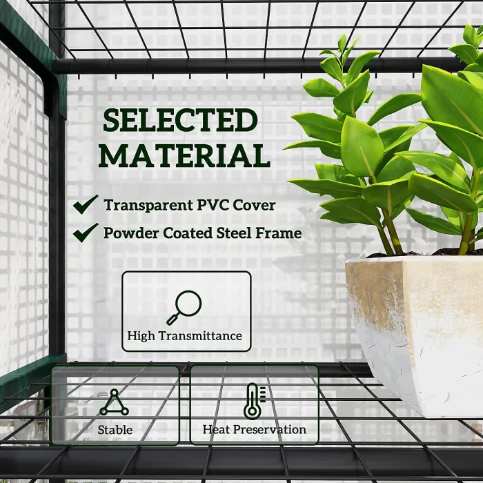 Outsunny 5 Tier Mini Greenhouse Grow House w/ Roll Up Door, White/Green