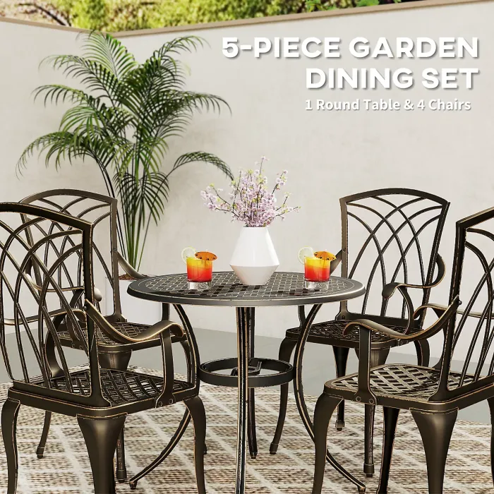 Outsunny 5 PCs Garden Dining Set, Garden Furniture Set, Bronze Tone