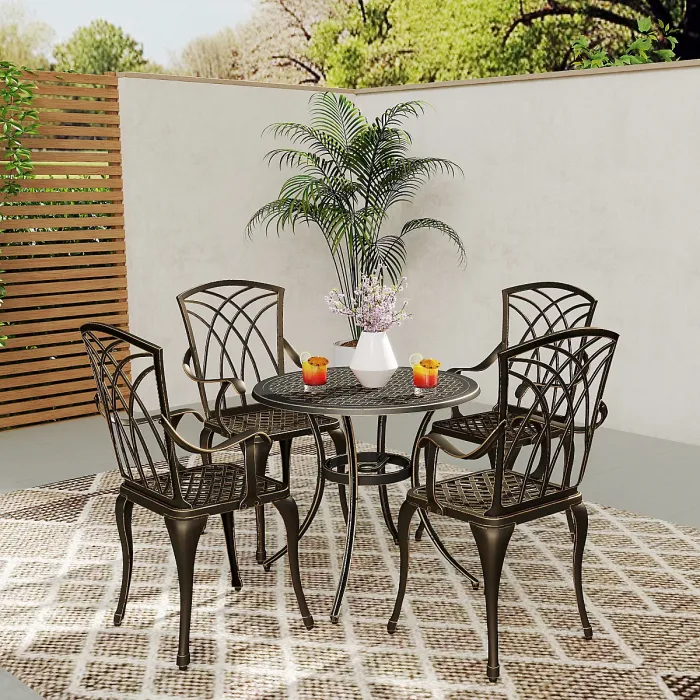 Outsunny 5 PCs Garden Dining Set, Garden Furniture Set, Bronze Tone