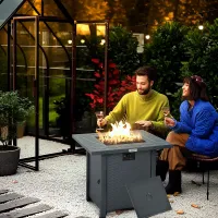 Outsunny 40,000 BTU Gas Firepit Table with Protective Cover, Grey