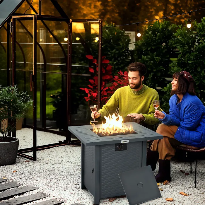 Outsunny 40,000 BTU Gas Firepit Table with Protective Cover, Grey