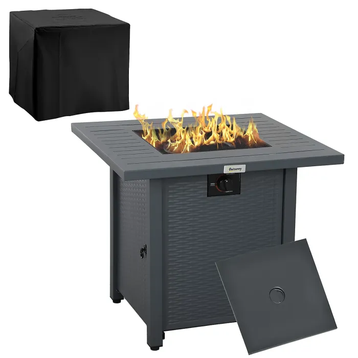Outsunny 40,000 BTU Gas Firepit Table with Protective Cover, Grey