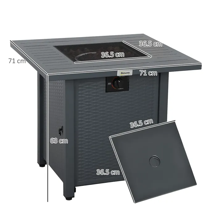 Outsunny 40,000 BTU Gas Firepit Table with Protective Cover, Grey