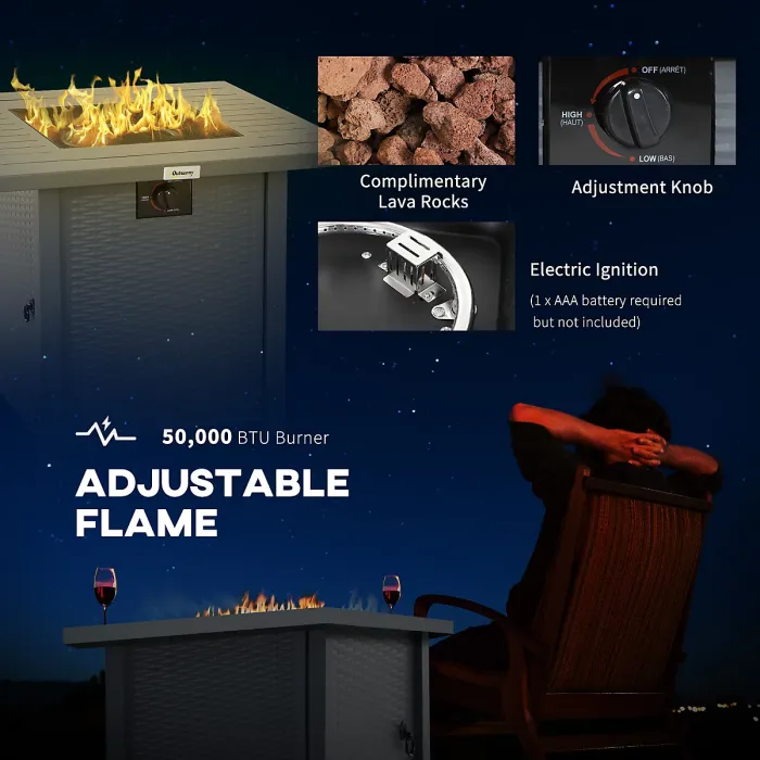 Outsunny 40,000 BTU Gas Firepit Table with Protective Cover, Grey