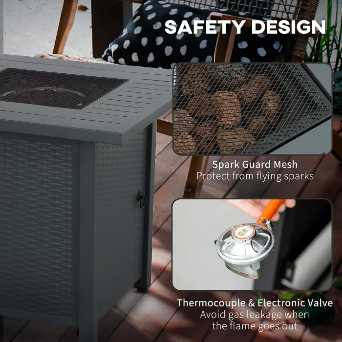 Outsunny 40,000 BTU Gas Firepit Table with Protective Cover, Grey