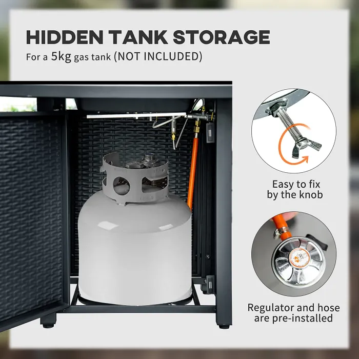 Outsunny 40,000 BTU Gas Firepit Table with Protective Cover, Grey