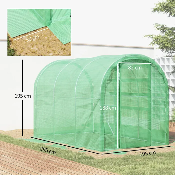 Outsunny 3 x 2 x 2m Polytunnel Greenhouse with Door, Galvanised Steel Frame