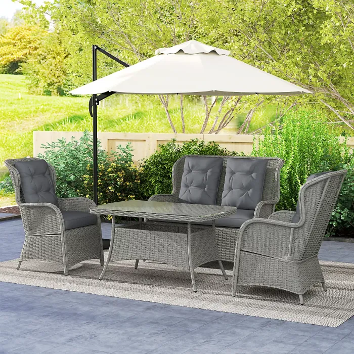 Outsunny 4 PCs Outdoor Rattan Sofa Set, Wicker Sectional Sofa Set Light Grey