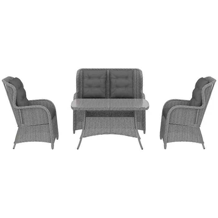 Outsunny 4 PCs Outdoor Rattan Sofa Set, Wicker Sectional Sofa Set Light Grey