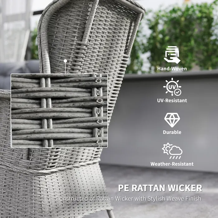 Outsunny 4 PCs Outdoor Rattan Sofa Set, Wicker Sectional Sofa Set Light Grey