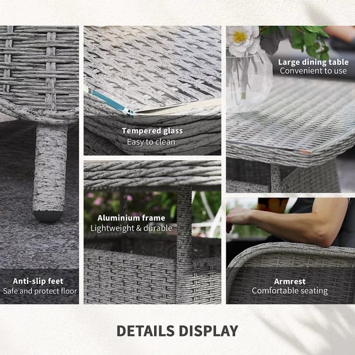 Outsunny 4 PCs Outdoor Rattan Sofa Set, Wicker Sectional Sofa Set Light Grey