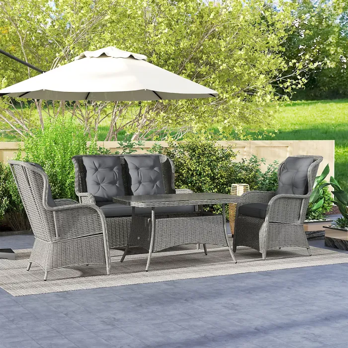 Outsunny 4 PCs Outdoor Rattan Sofa Set, Wicker Sectional Sofa Set Light Grey