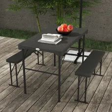 Outsunny HDPE Picnic Table Set w/ Dining Table & 2 Benches for 6, Dark Grey