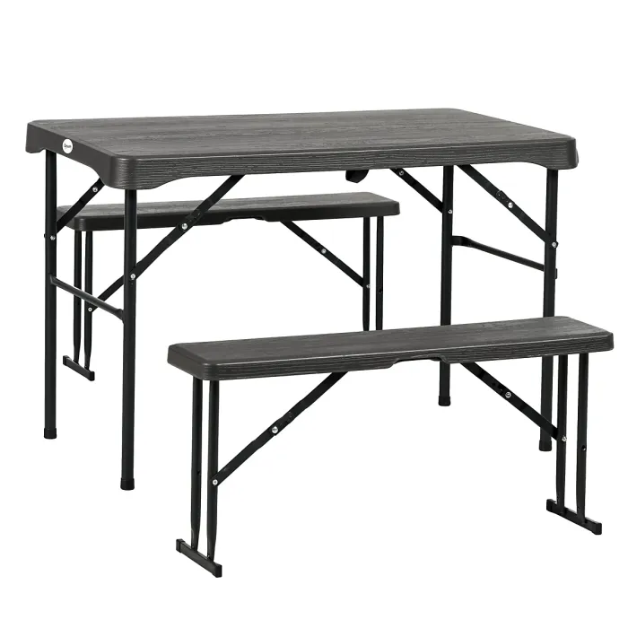 Outsunny HDPE Picnic Table Set w/ Dining Table & 2 Benches for 6, Dark Grey