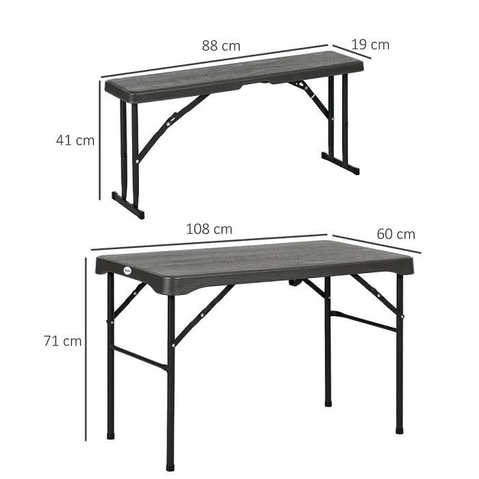 Outsunny HDPE Picnic Table Set w/ Dining Table & 2 Benches for 6, Dark Grey
