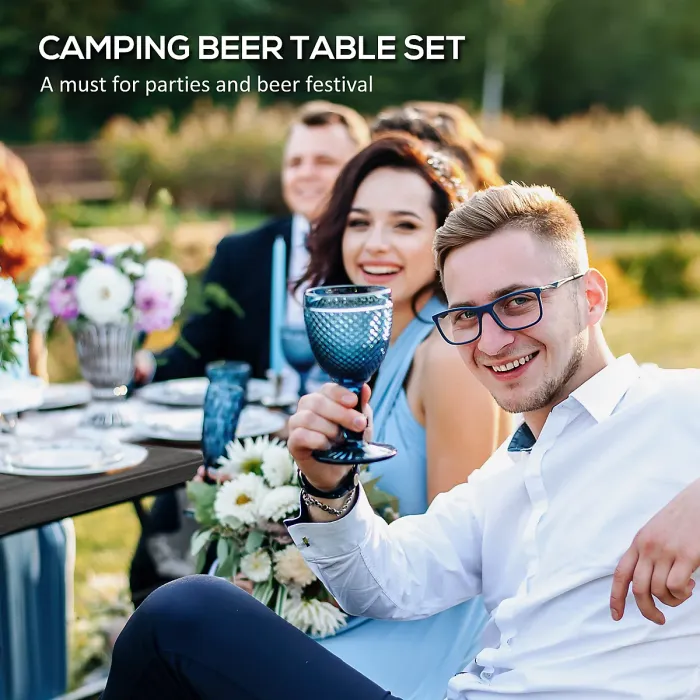 Outsunny HDPE Picnic Table Set w/ Dining Table & 2 Benches for 6, Dark Grey