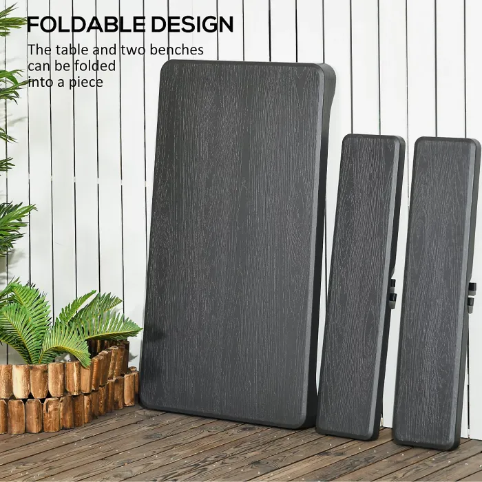 Outsunny HDPE Picnic Table Set w/ Dining Table & 2 Benches for 6, Dark Grey