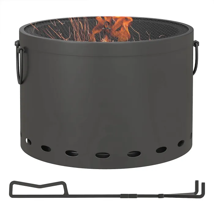 Outsunny 38cm Smokeless Wood Burning Firepit Metal Fire Pit, Dark Grey