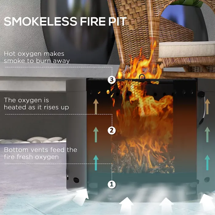 Outsunny 38cm Smokeless Wood Burning Firepit Metal Fire Pit, Dark Grey