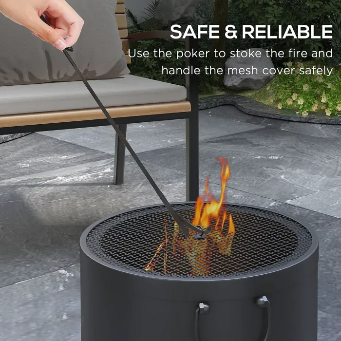 Outsunny 38cm Smokeless Wood Burning Firepit Metal Fire Pit, Dark Grey