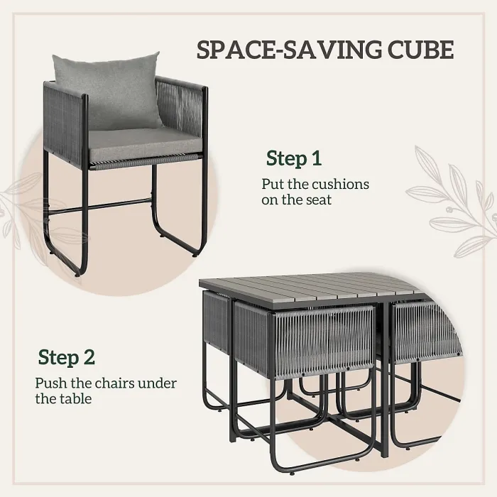 Outsunny Rattan Dining Set, Rattan Cube Dining Sets w/ Space-saving Design