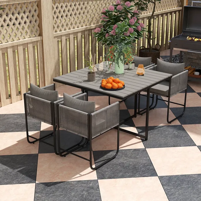 Outsunny Rattan Dining Set, Rattan Cube Dining Sets w/ Space-saving Design