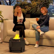 Outsunny 37cm Smokeless Wood Burning Firepit Metal Fire Pit, Dark Grey