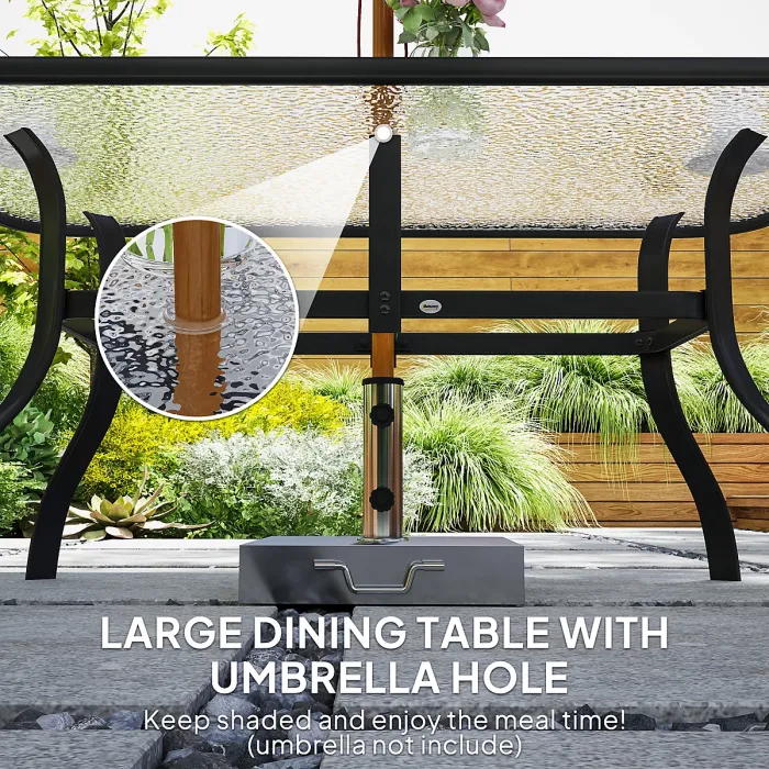 Outsunny 7 PCs Garden Dining Set w/ Umbrella Hole & Cushion, Black