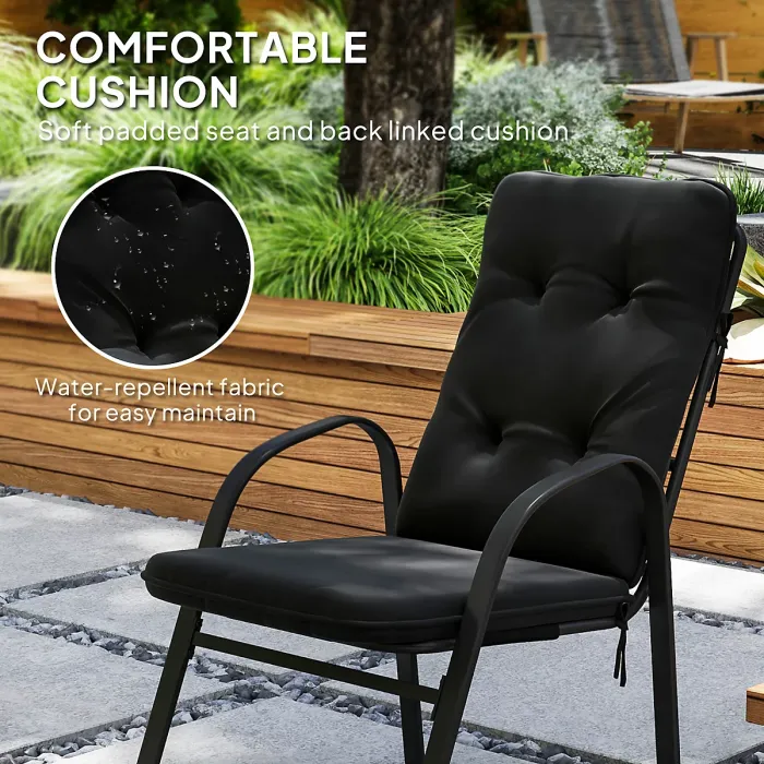 Outsunny 7 PCs Garden Dining Set w/ Umbrella Hole & Cushion, Black