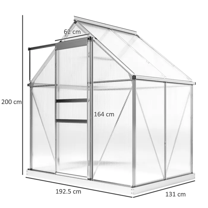 Outsunny Polycarbonate Walk-in Garden Greenhouse w/ Sliding Door Silver Tone