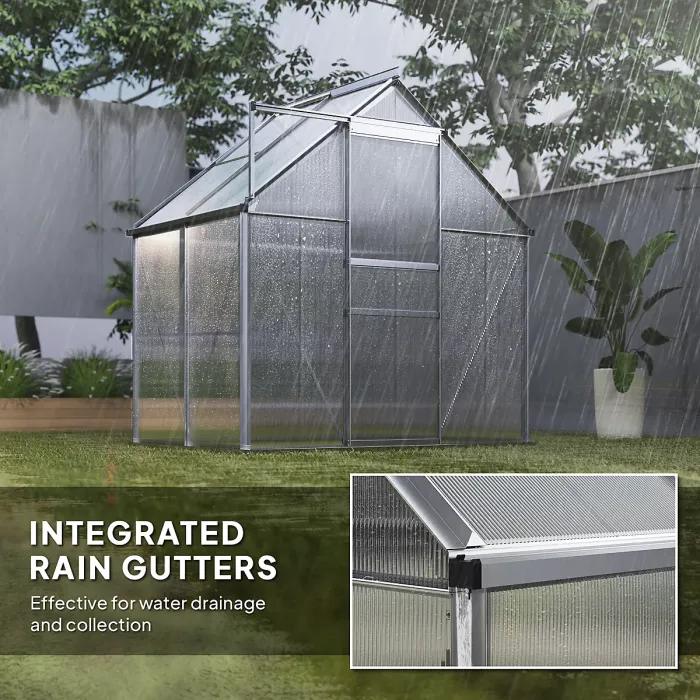 Outsunny Polycarbonate Walk-in Garden Greenhouse w/ Sliding Door Silver Tone